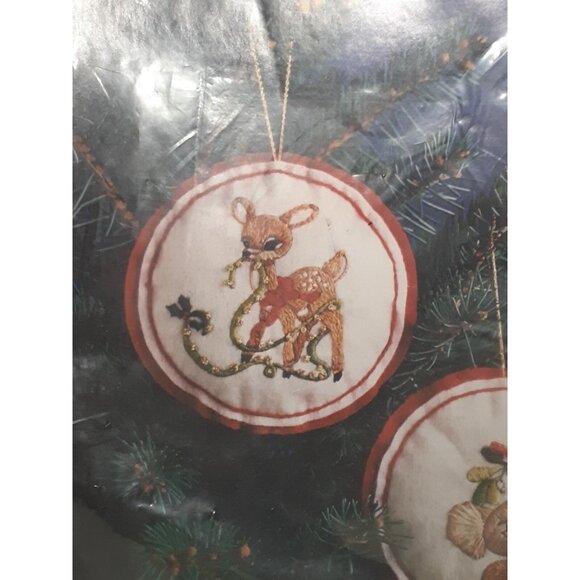 VTG Columbia Minerva Crewel Christmas Idea Kit Two Ornaments Deer Koala Bear, - Picture 2 of 7